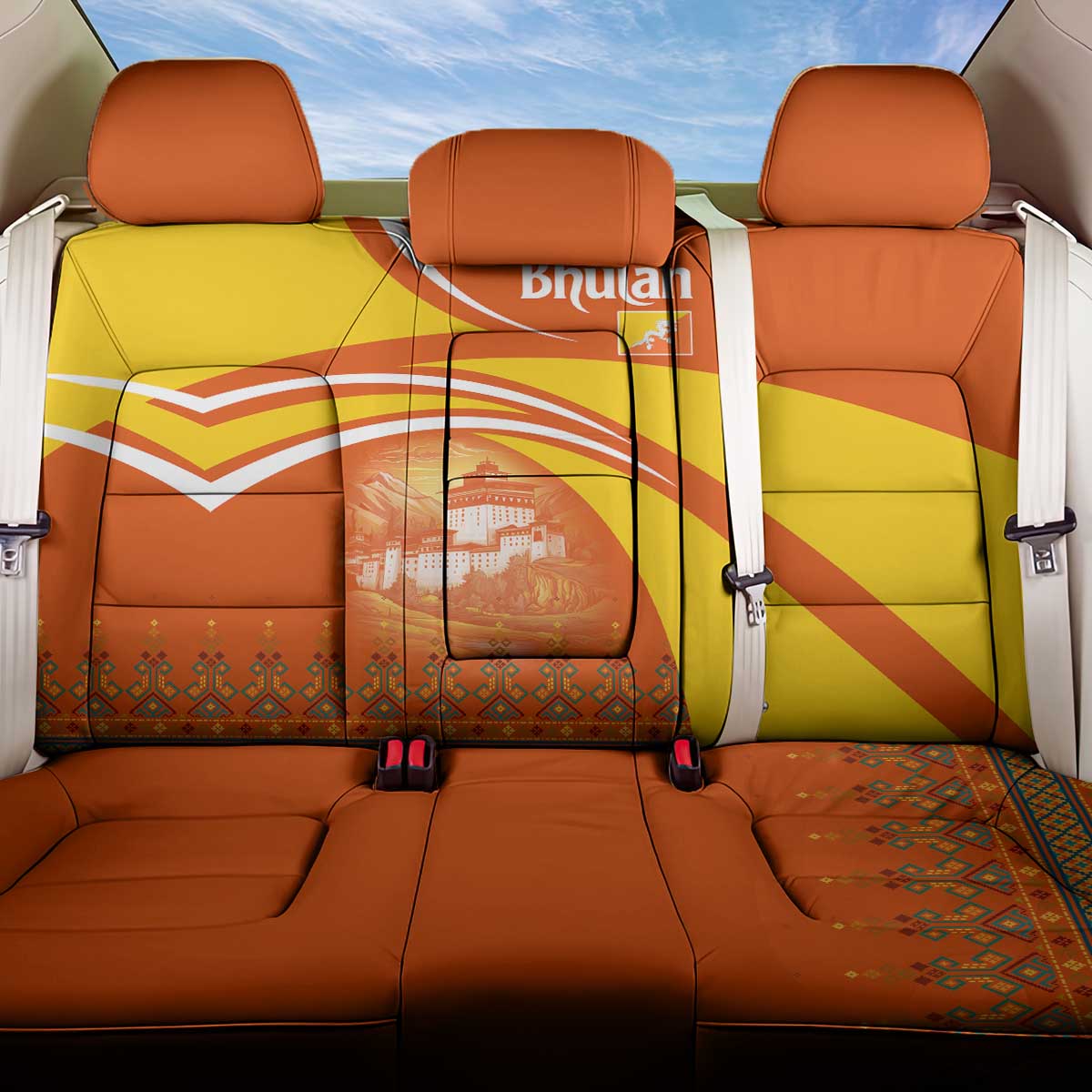 Bhutan Heritage Back Car Seat Cover with Paro Monastery and Druk Dragon