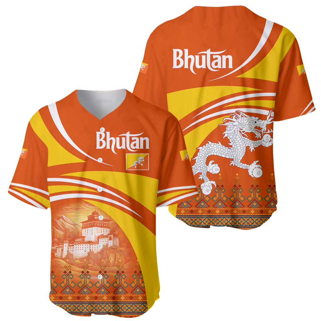Bhutan Heritage Baseball Jersey with Paro Monastery and Druk Dragon