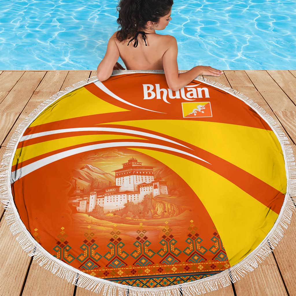 Bhutan Heritage Beach Blanket with Paro Monastery and Druk Dragon