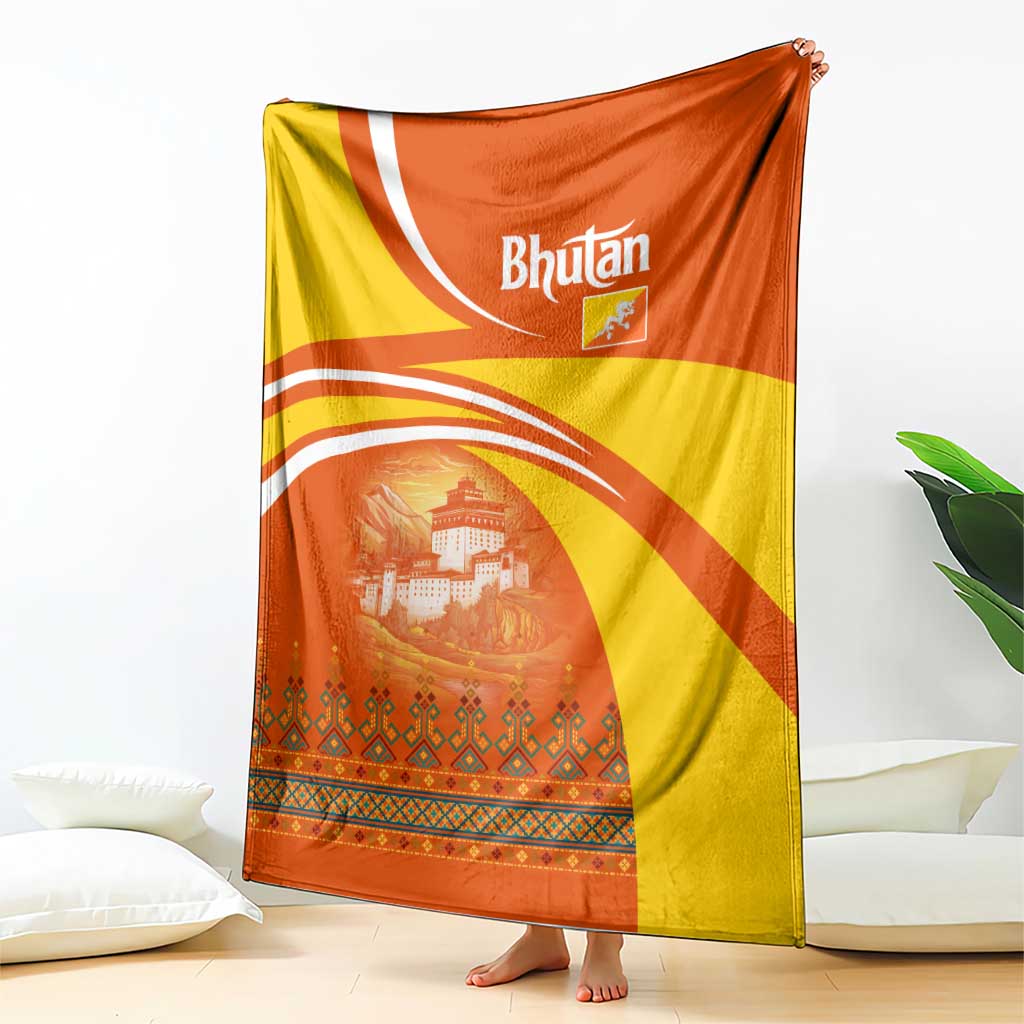 Bhutan Heritage Blanket with Paro Monastery and Druk Dragon
