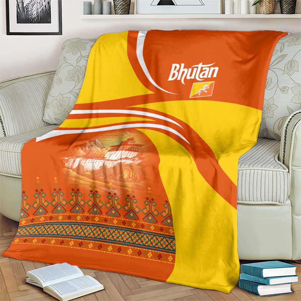 Bhutan Heritage Blanket with Paro Monastery and Druk Dragon