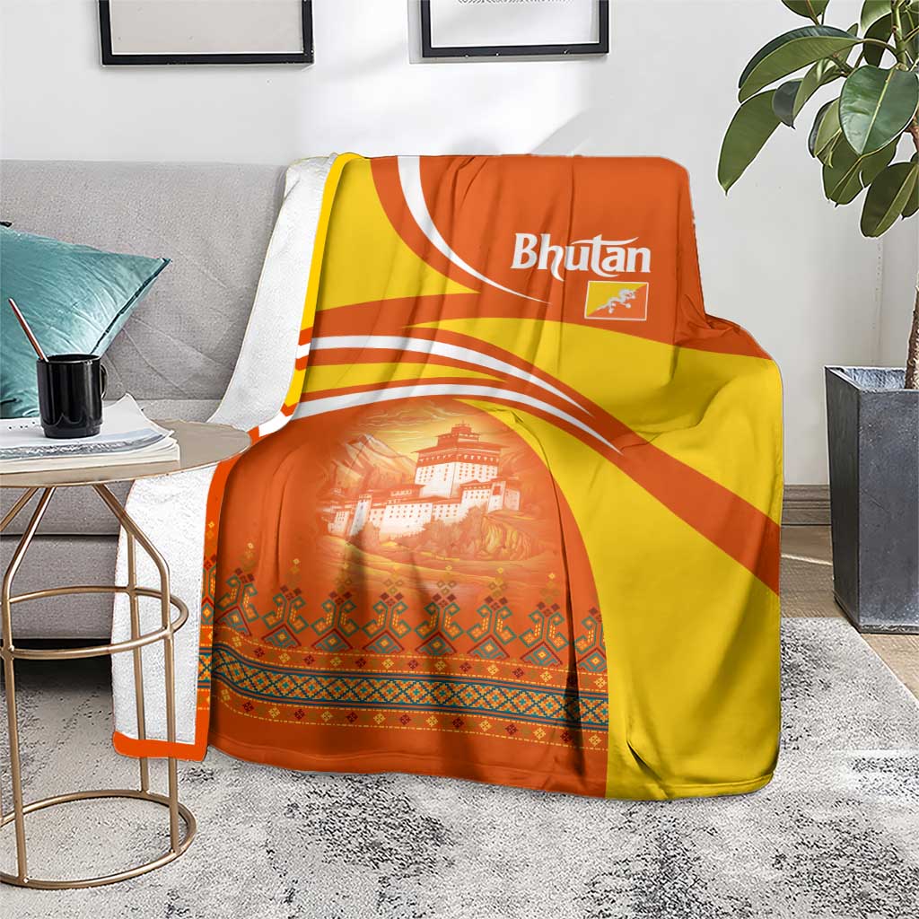 Bhutan Heritage Blanket with Paro Monastery and Druk Dragon