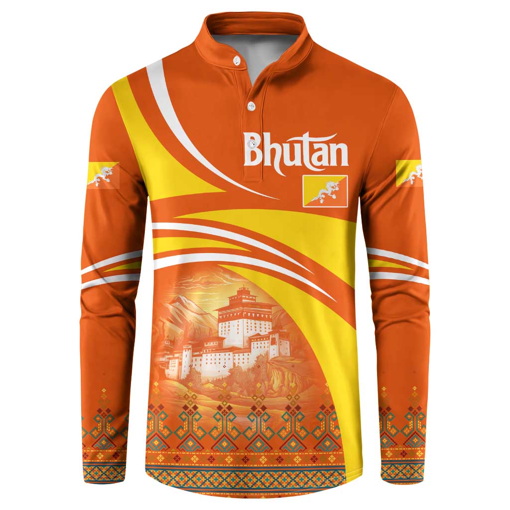Bhutan Heritage Button Sweatshirt with Paro Monastery and Druk Dragon