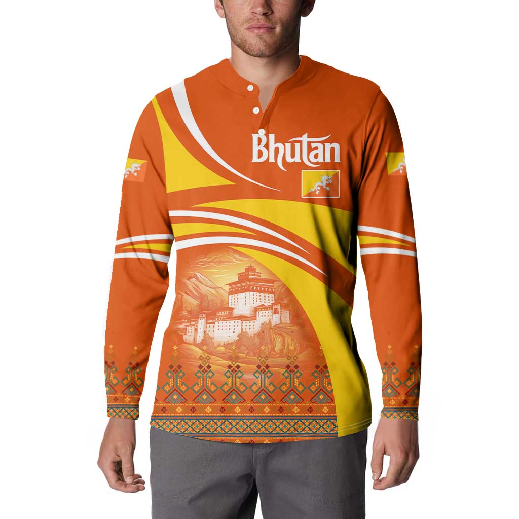 Bhutan Heritage Button Sweatshirt with Paro Monastery and Druk Dragon