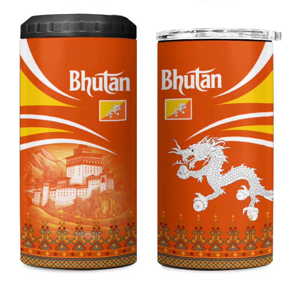 Bhutan Heritage 4 in 1 Can Cooler Tumbler with Paro Monastery and Druk Dragon