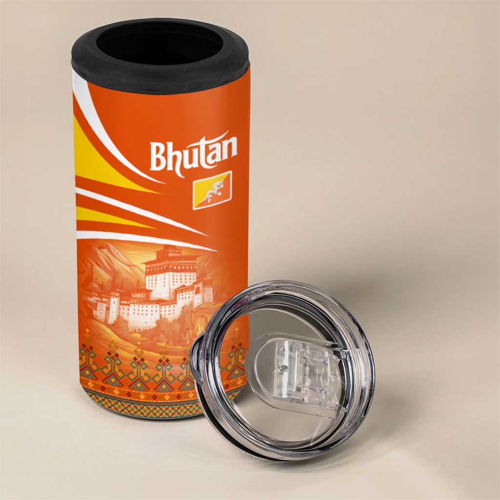Bhutan Heritage 4 in 1 Can Cooler Tumbler with Paro Monastery and Druk Dragon