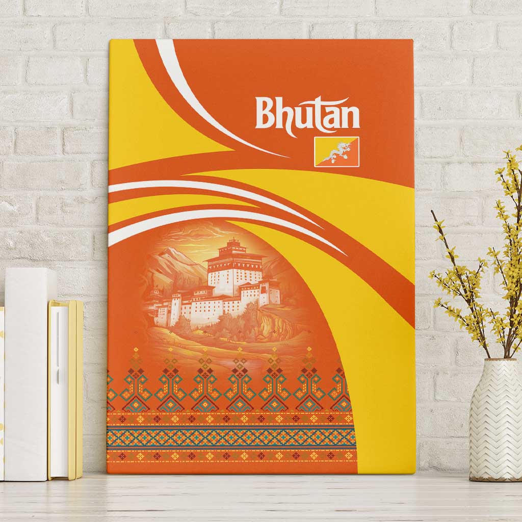 Bhutan Heritage Canvas Wall Art with Paro Monastery and Druk Dragon