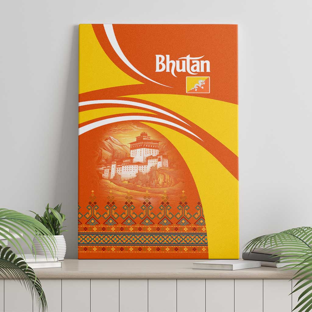 Bhutan Heritage Canvas Wall Art with Paro Monastery and Druk Dragon