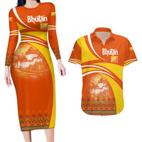 Bhutan Heritage Couples Matching Long Sleeve Bodycon Dress and Hawaiian Shirt with Paro Monastery and Druk Dragon