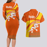 Bhutan Heritage Couples Matching Long Sleeve Bodycon Dress and Hawaiian Shirt with Paro Monastery and Druk Dragon