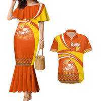 Bhutan Heritage Couples Matching Mermaid Dress and Hawaiian Shirt with Paro Monastery and Druk Dragon