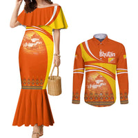 Bhutan Heritage Couples Matching Mermaid Dress and Long Sleeve Button Shirt with Paro Monastery and Druk Dragon