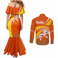 Bhutan Heritage Couples Matching Mermaid Dress and Long Sleeve Button Shirt with Paro Monastery and Druk Dragon
