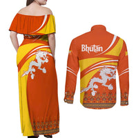 Bhutan Heritage Couples Matching Off Shoulder Maxi Dress and Long Sleeve Button Shirt with Paro Monastery and Druk Dragon