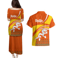 Bhutan Heritage Couples Matching Puletasi and Hawaiian Shirt with Paro Monastery and Druk Dragon