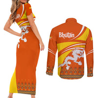 Bhutan Heritage Couples Matching Short Sleeve Bodycon Dress and Long Sleeve Button Shirt with Paro Monastery and Druk Dragon