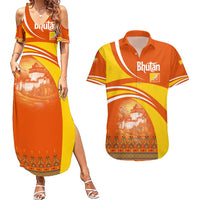 Bhutan Heritage Couples Matching Summer Maxi Dress and Hawaiian Shirt with Paro Monastery and Druk Dragon