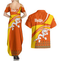 Bhutan Heritage Couples Matching Summer Maxi Dress and Hawaiian Shirt with Paro Monastery and Druk Dragon