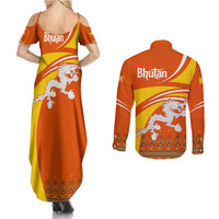 Bhutan Heritage Couples Matching Summer Maxi Dress and Long Sleeve Button Shirt with Paro Monastery and Druk Dragon
