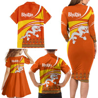 Bhutan Heritage Family Matching Long Sleeve Bodycon Dress and Hawaiian Shirt with Paro Monastery and Druk Dragon