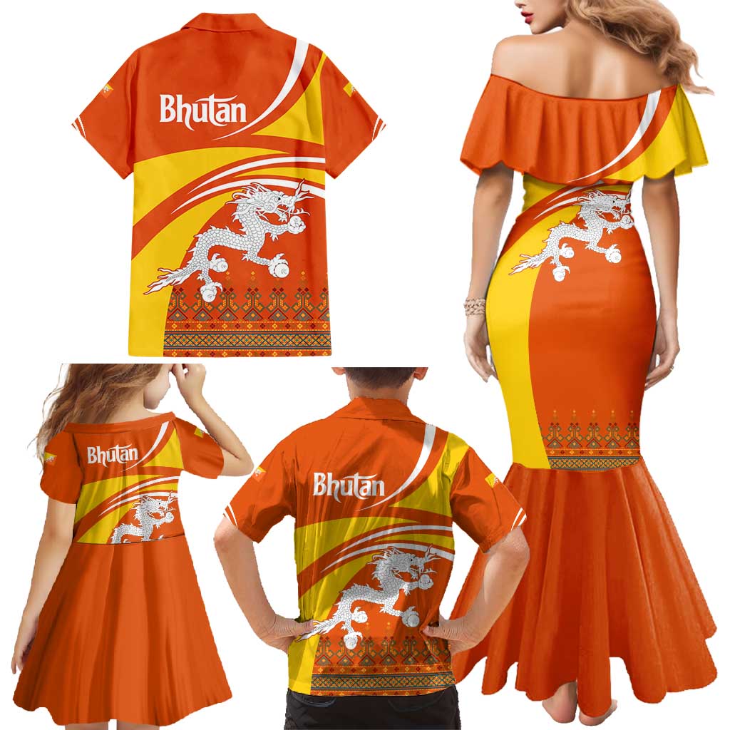 Bhutan Heritage Family Matching Mermaid Dress and Hawaiian Shirt with Paro Monastery and Druk Dragon