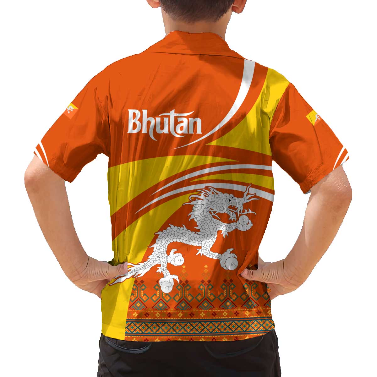 Bhutan Heritage Family Matching Off The Shoulder Long Sleeve Dress and Hawaiian Shirt with Paro Monastery and Druk Dragon