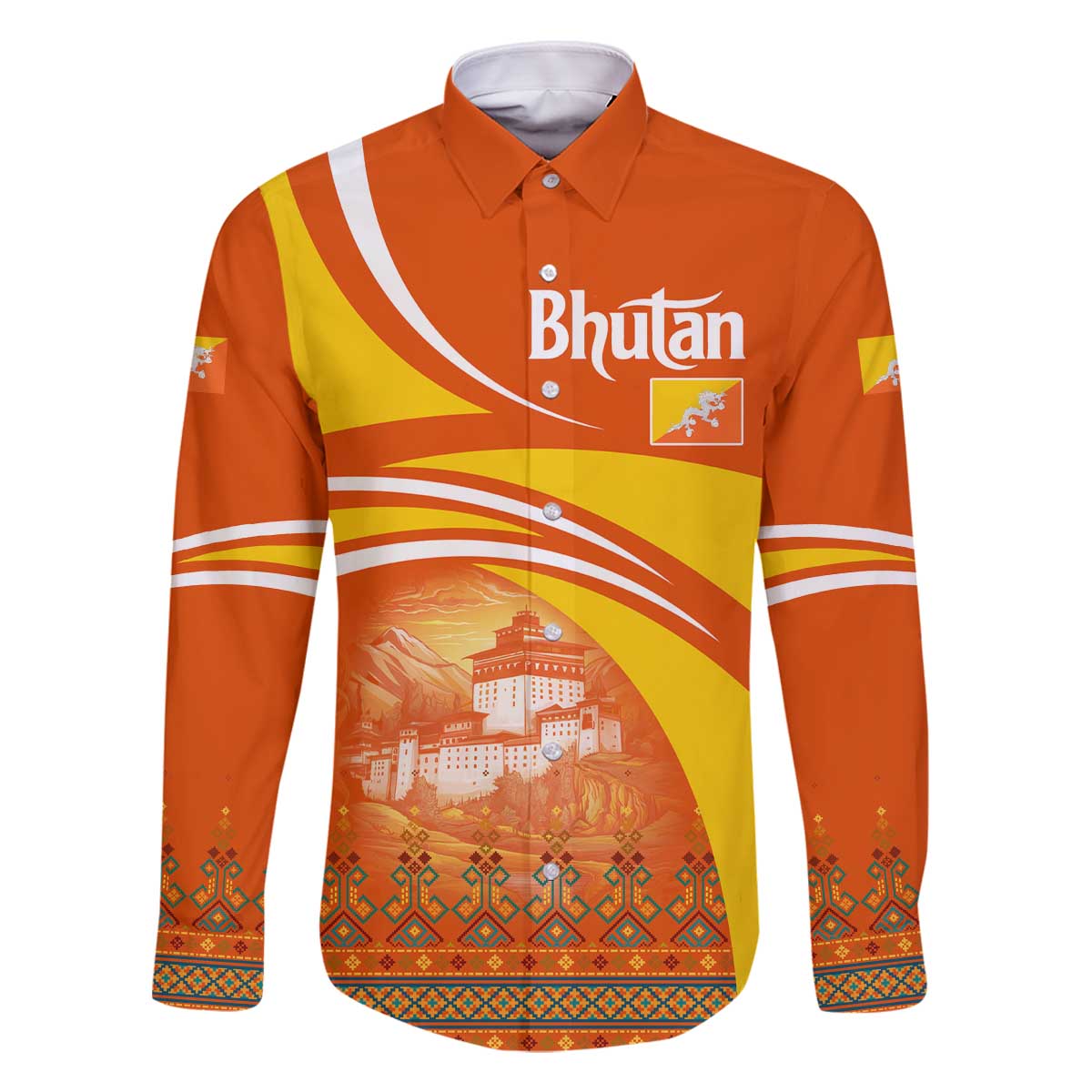 Bhutan Heritage Family Matching Off The Shoulder Long Sleeve Dress and Hawaiian Shirt with Paro Monastery and Druk Dragon