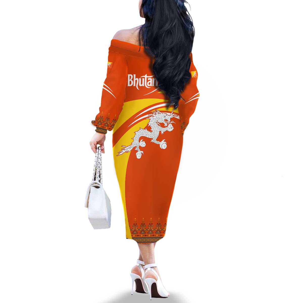Bhutan Heritage Family Matching Off The Shoulder Long Sleeve Dress and Hawaiian Shirt with Paro Monastery and Druk Dragon