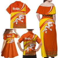 Bhutan Heritage Family Matching Off Shoulder Maxi Dress and Hawaiian Shirt with Paro Monastery and Druk Dragon