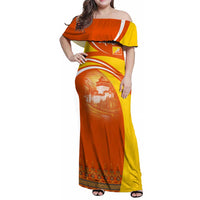 Bhutan Heritage Family Matching Off Shoulder Maxi Dress and Hawaiian Shirt with Paro Monastery and Druk Dragon