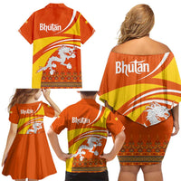 Bhutan Heritage Family Matching Off Shoulder Short Dress and Hawaiian Shirt with Paro Monastery and Druk Dragon