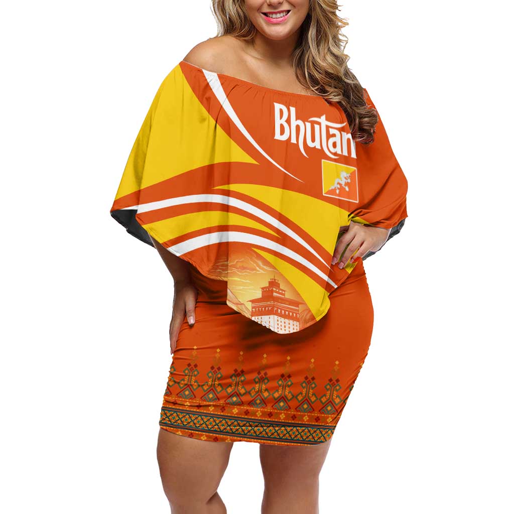 Bhutan Heritage Family Matching Off Shoulder Short Dress and Hawaiian Shirt with Paro Monastery and Druk Dragon