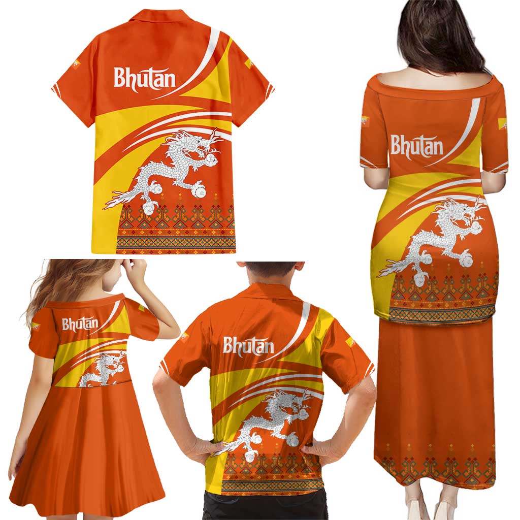 Bhutan Heritage Family Matching Puletasi and Hawaiian Shirt with Paro Monastery and Druk Dragon
