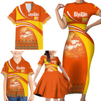 Bhutan Heritage Family Matching Short Sleeve Bodycon Dress and Hawaiian Shirt with Paro Monastery and Druk Dragon