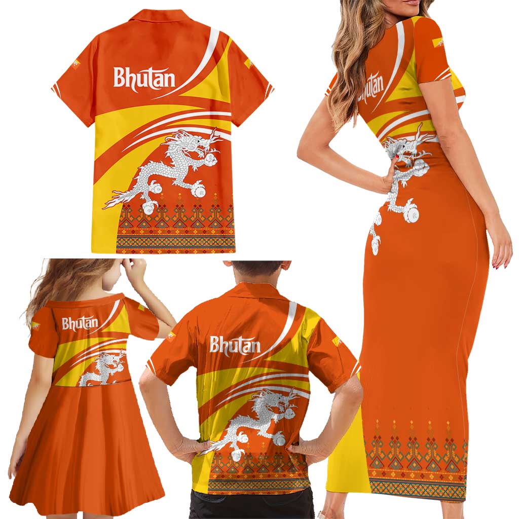 Bhutan Heritage Family Matching Short Sleeve Bodycon Dress and Hawaiian Shirt with Paro Monastery and Druk Dragon