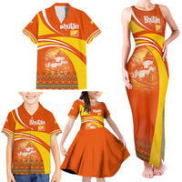 Bhutan Heritage Family Matching Tank Maxi Dress and Hawaiian Shirt with Paro Monastery and Druk Dragon
