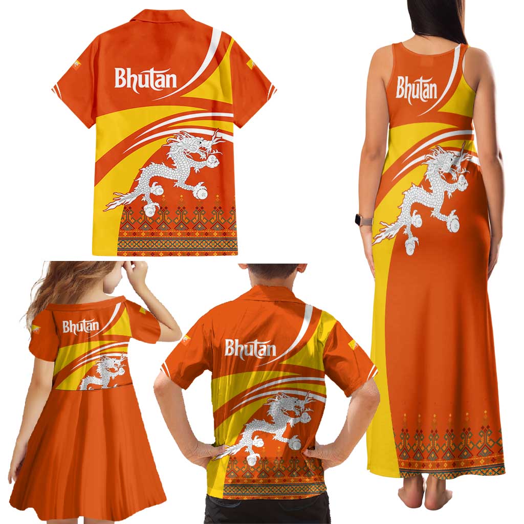 Bhutan Heritage Family Matching Tank Maxi Dress and Hawaiian Shirt with Paro Monastery and Druk Dragon
