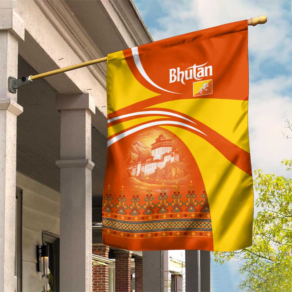Bhutan Heritage Garden Flag with Paro Monastery and Druk Dragon