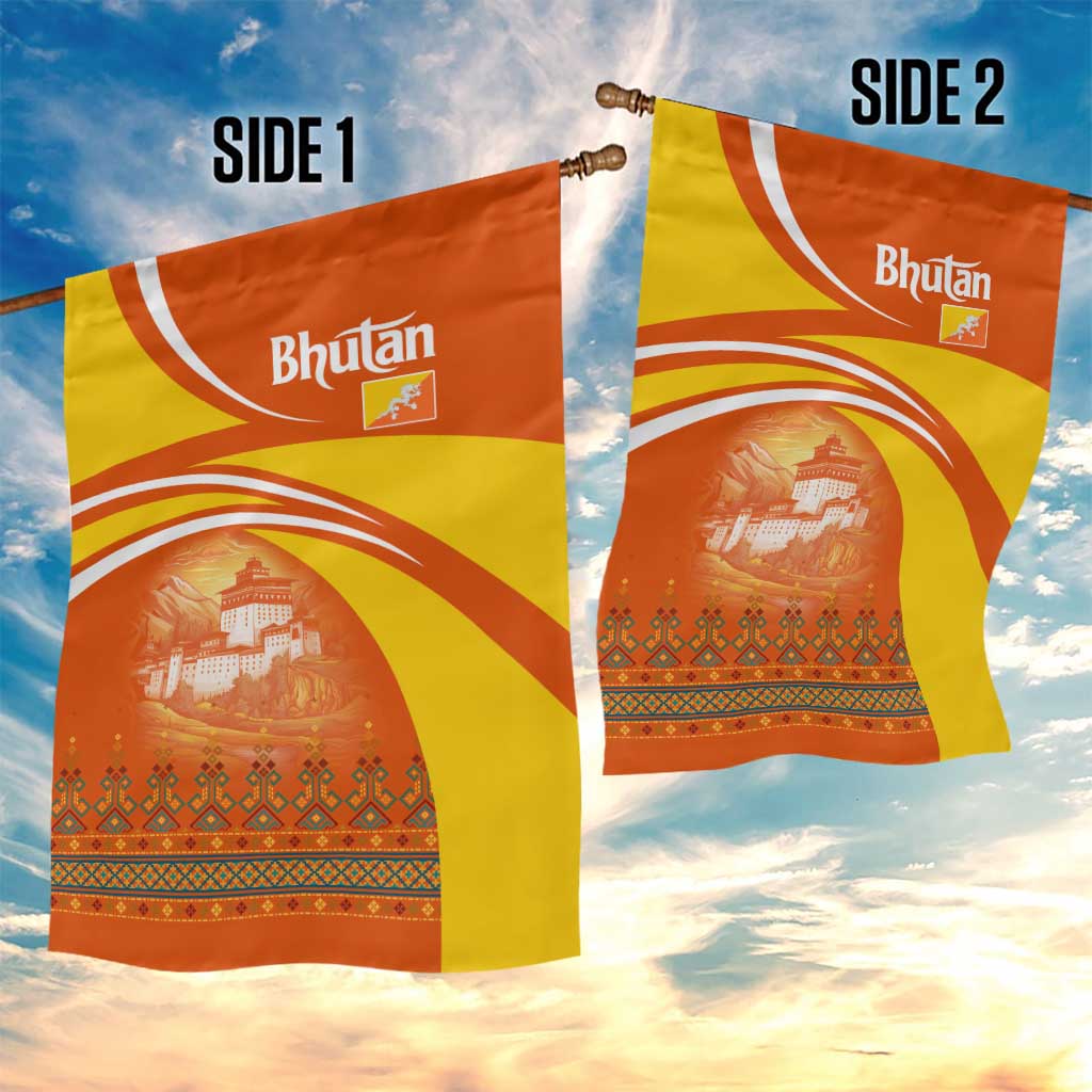 Bhutan Heritage Garden Flag with Paro Monastery and Druk Dragon