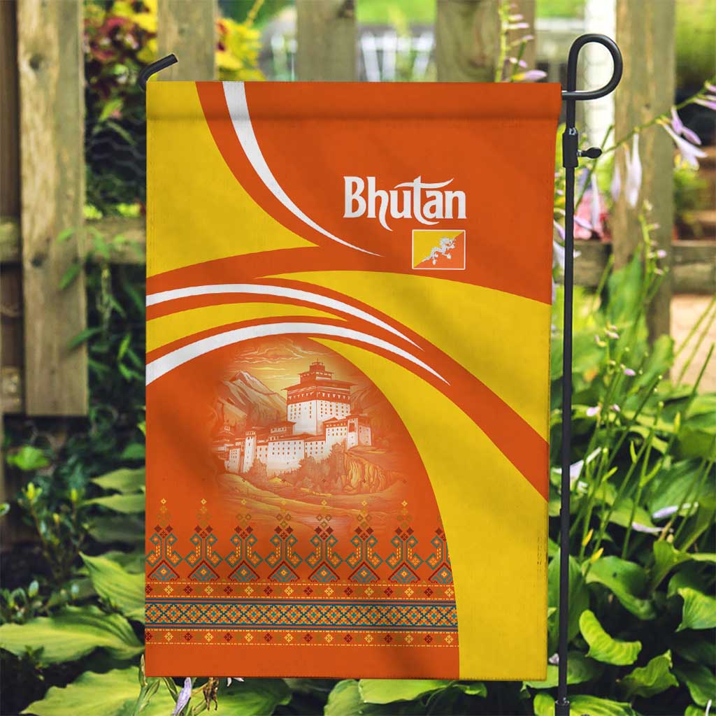 Bhutan Heritage Garden Flag with Paro Monastery and Druk Dragon