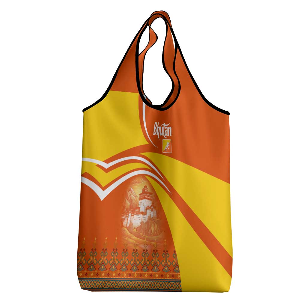 Bhutan Heritage Grocery Bag with Paro Monastery and Druk Dragon