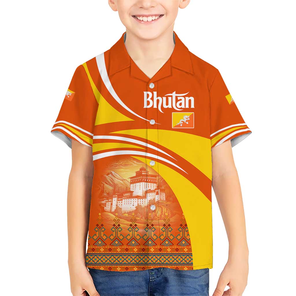 Bhutan Heritage Kid Hawaiian Shirt with Paro Monastery and Druk Dragon