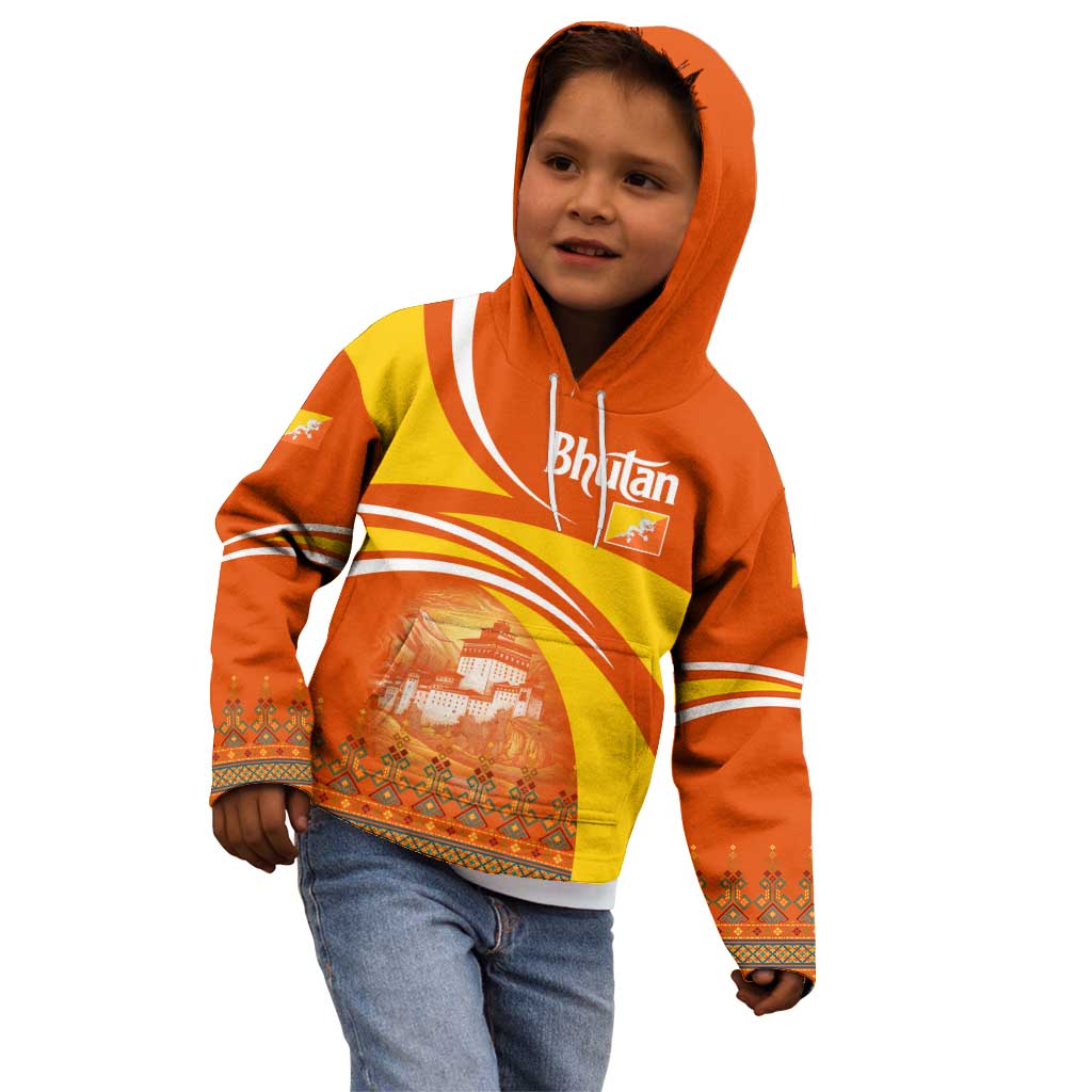 Bhutan Heritage Kid Hoodie with Paro Monastery and Druk Dragon