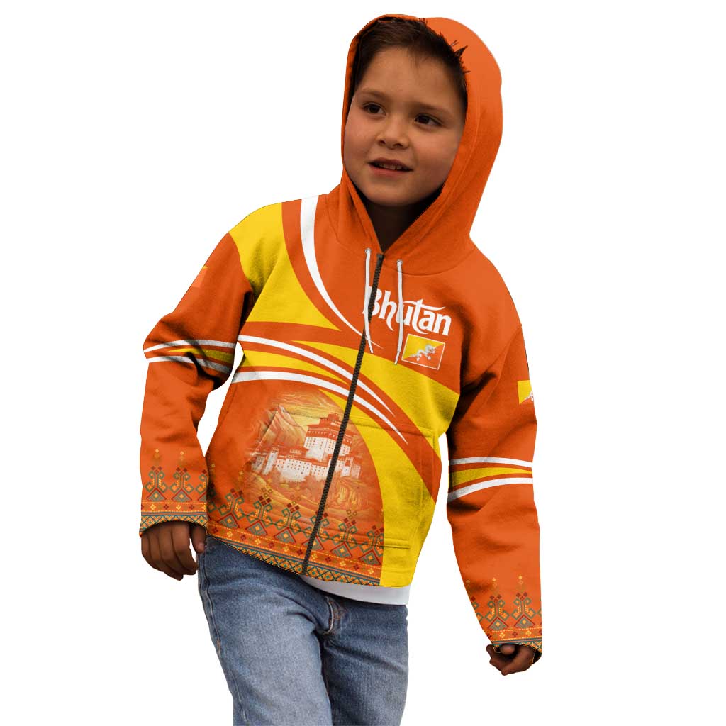 Bhutan Heritage Kid Hoodie with Paro Monastery and Druk Dragon