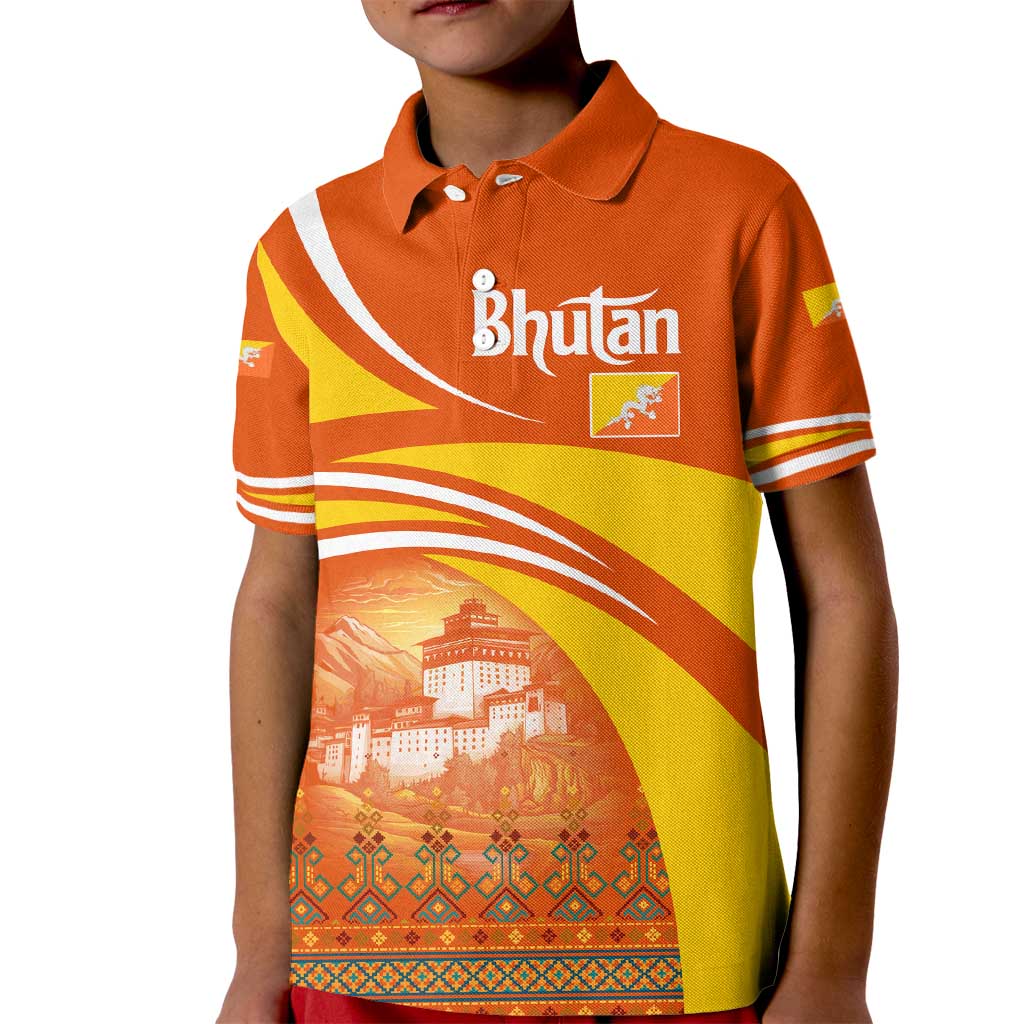 Bhutan Heritage Kid Polo Shirt with Paro Monastery and Druk Dragon