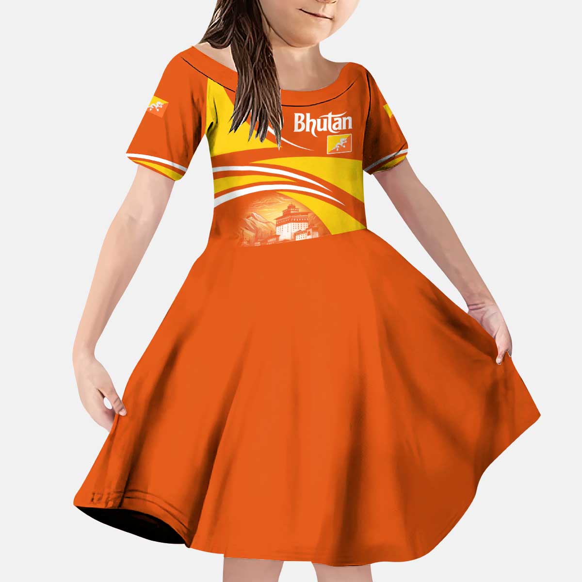 Bhutan Heritage Kid Short Sleeve Dress with Paro Monastery and Druk Dragon