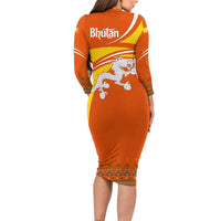 Bhutan Heritage Long Sleeve Bodycon Dress with Paro Monastery and Druk Dragon