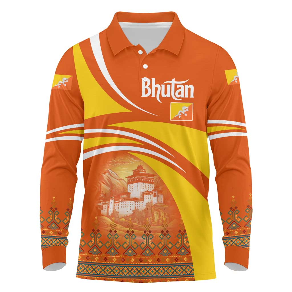 Bhutan Heritage Long Sleeve Polo Shirt with Paro Monastery and Druk Dragon