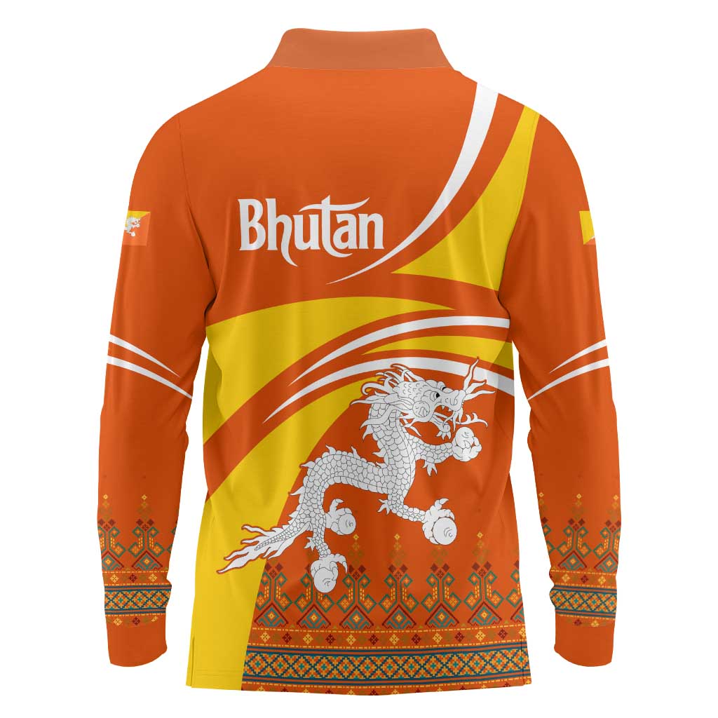 Bhutan Heritage Long Sleeve Polo Shirt with Paro Monastery and Druk Dragon