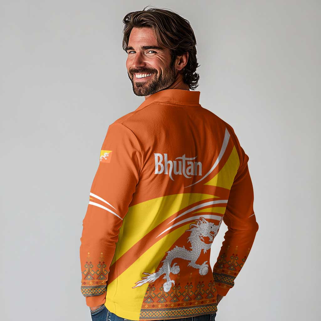 Bhutan Heritage Long Sleeve Polo Shirt with Paro Monastery and Druk Dragon